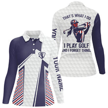 Load image into Gallery viewer, Red, white and blue Womens golf polos shirt custom That&#39;s what I do, I play golf and I forget things NQS7462