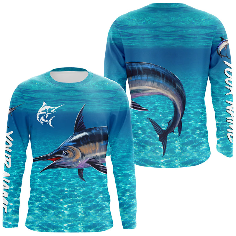 Swordfish fishing blue water camo Custom sun protection long sleeve fishing shirt for men, women NQS5731