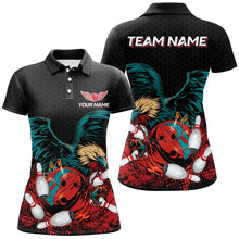 Load image into Gallery viewer, Eagle Bowling Polo, Quarter Zip Shirts For Women Custom team bowling jerseys, gift for bowlers | Black NQS8250