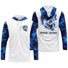 Load image into Gallery viewer, Largemouth Bass fishing blue camo UV protection Customize name long sleeves personalized fishing gifts NQS839