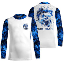 Load image into Gallery viewer, Largemouth Bass fishing blue camo UV protection Customize name long sleeves personalized fishing gifts NQS839