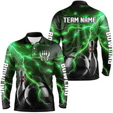Load image into Gallery viewer, Green Lightning Thunder Black Bowling Polo, Quarter zip Shirt for men custom storm bowling team jersey NQS8457