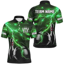 Load image into Gallery viewer, Green Lightning Thunder Black Bowling Polo, Quarter zip Shirt for men custom storm bowling team jersey NQS8457