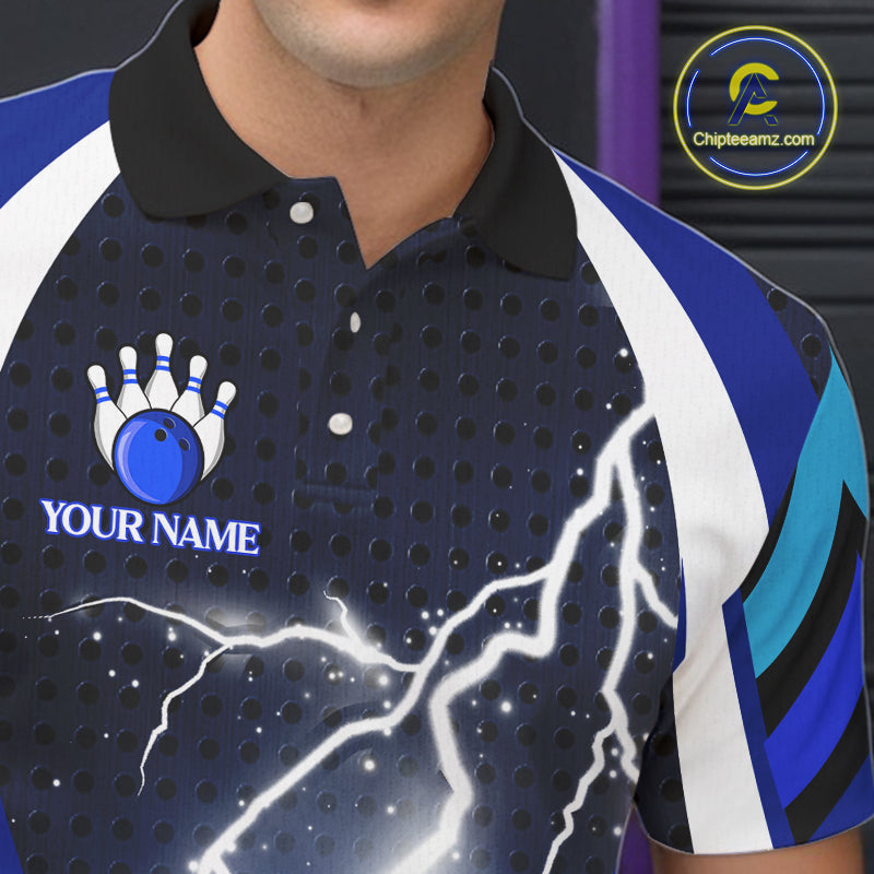 Blue Lightning Thunder Bowling Shirts For Men Custom Bowling Jerseys Men, Best Bowling Shirts NQS10879