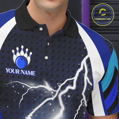 Blue Lightning Thunder Bowling Shirts For Men Custom Bowling Jerseys Men, Best Bowling Shirts NQS10879