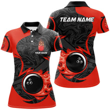 Load image into Gallery viewer, Black and Red Flame Bowling Ball Bowling Shirt for Women Custom Bowling Team League Jerseys NQS8938