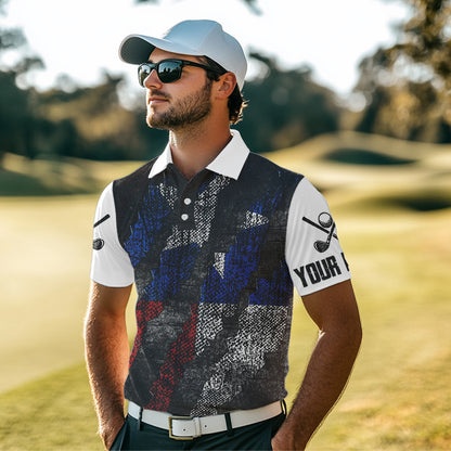 Black and White Grunge Texas Flag Men golf polo shirts custom Patriotic golf apparel for men NQS9377