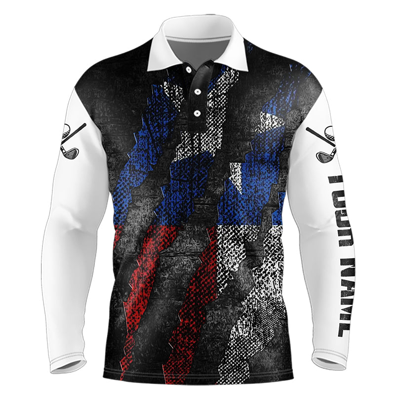 Black and White Grunge Texas Flag Men golf polo shirts custom Patriotic golf apparel for men NQS9377
