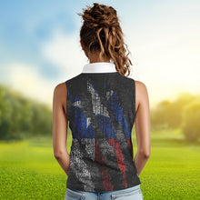 Load image into Gallery viewer, Black and White Grunge Texas Flag Women sleeveless polo shirt custom Patriotic golf shirt for women NQS9377