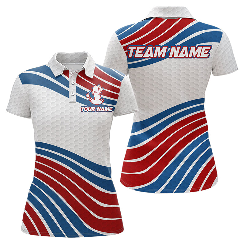 Red, White and Blue Pattern Women golf polo shirts custom Patriotic golf wear for ladies NQS9381
