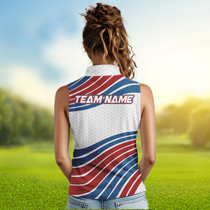 Red, White and Blue Pattern Women sleeveless polo shirts custom Patriotic golf wear for ladies NQS9381