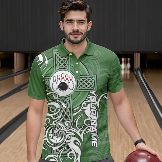 Green Irish Tribal Cross St Patrick's Day Mens bowling shirts Custom Lucky Bowling Team Jerseys NQS9382