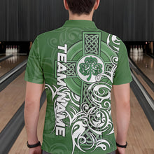 Load image into Gallery viewer, Green Irish Tribal Cross St Patrick&#39;s Day Mens bowling shirts Custom Lucky Bowling Team Jerseys NQS9382