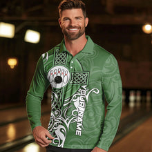 Load image into Gallery viewer, Green Irish Tribal Cross St Patrick&#39;s Day Mens bowling shirts Custom Lucky Bowling Team Jerseys NQS9382