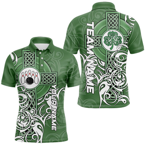 Green Irish Tribal Cross St Patrick's Day Mens bowling shirts Custom Lucky Bowling Team Jerseys NQS9382