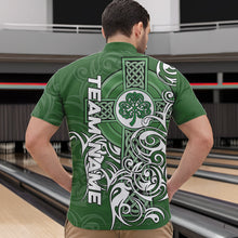 Load image into Gallery viewer, Green Irish Tribal Cross St Patrick&#39;s Day Mens bowling shirts Custom Lucky Bowling Team Jerseys NQS9382