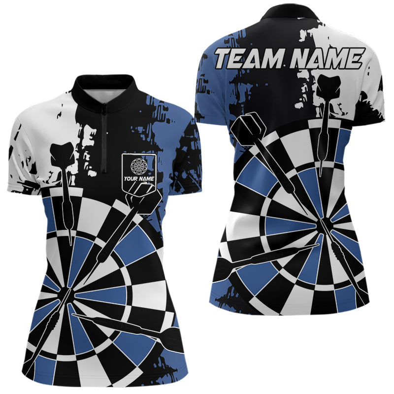 Blue Grunge Darts Shirts For Women Custom Retro Team Darts Jersey NQS9525