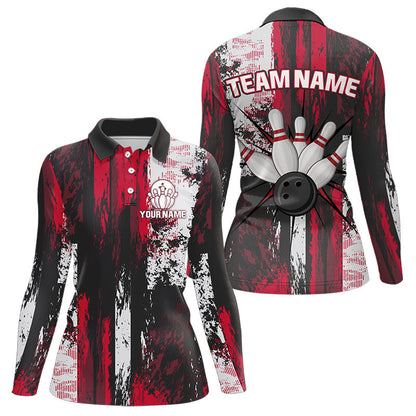 Personalized Bowling Polo, Quarter Zip Shirts For Women Custom Bowling Team League Jersey NQS9526