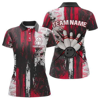 Personalized Bowling Polo, Quarter Zip Shirts For Women Custom Bowling Team League Jersey NQS9526