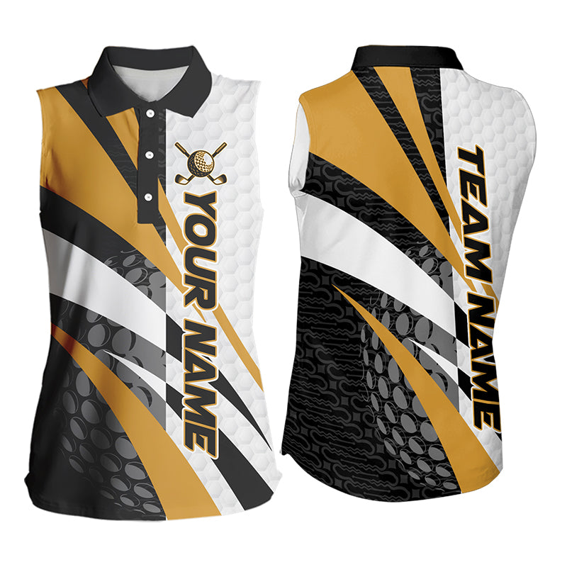 Black and White Women sleeveless polo shirt Customize name golf attire for team | Yellow NQS9528