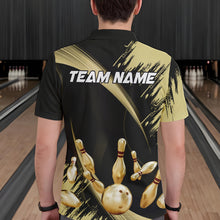 Load image into Gallery viewer, Personalized Black and Gold Bowling Polo, Quarter Zip Shirts For Mens Custom Bowling Team Jersey NQS9531