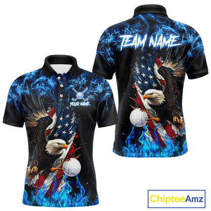 Blue Flame American Flag Eagle golf polo shirts for Men Custom patriotic mens golf outfit NQS11644
