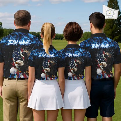 Blue Flame American Flag Eagle golf polo shirts for Men Custom patriotic mens golf outfit NQS11644