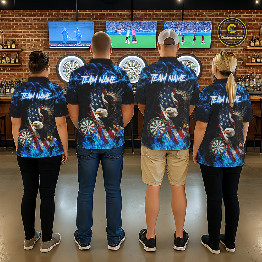 Blue Flame American Flag Eagle Men Dart Shirts Custom patriotic Dart Jersey NQS11645