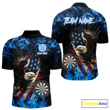 Load image into Gallery viewer, Blue Flame American Flag Eagle Men Dart Shirts Custom patriotic Dart Jersey NQS11645