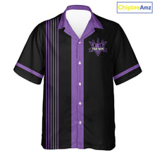 Load image into Gallery viewer, Custom Black and Purple American Flag Retro Bowling Team Hawaiian Shirts, Patriotic Bowling Outfits NQS11650
