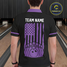 Load image into Gallery viewer, Custom Black and Purple American Flag Retro Bowling Team Shirts For Men, Patriotic Bowling Outfits NQS11650