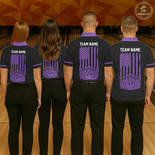 Load image into Gallery viewer, Custom Black and Purple American Flag Retro Bowling Team Shirts For Women, Patriotic Bowling Outfits NQS11650