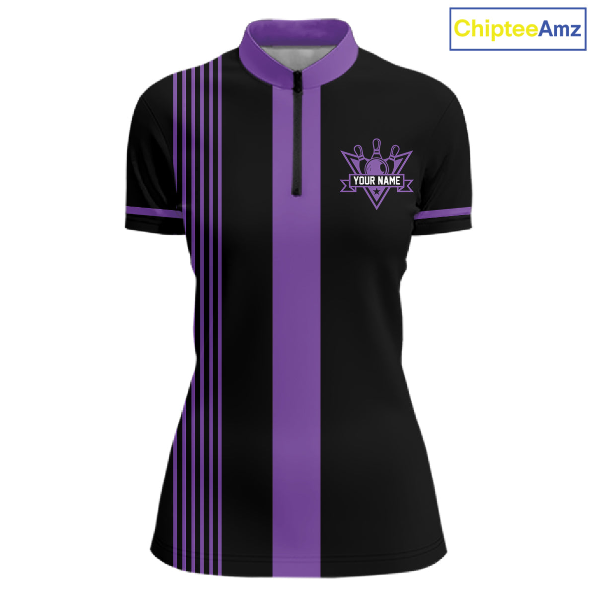 Custom Black and Purple American Flag Retro Bowling Team Shirts For Women, Patriotic Bowling Outfits NQS11650