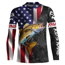 Load image into Gallery viewer, American Flag Walleye Fishing Custom long sleeve performance Fishing Shirts, Walleye Fishing jerseys NQS4925