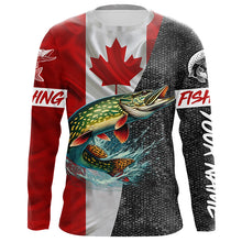 Load image into Gallery viewer, Canadian Flag Northern pike Fishing Custom long sleeve performance Fishing Shirt, pike Fishing jerseys NQS4927