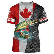 Load image into Gallery viewer, Canadian Flag Northern pike Fishing Custom long sleeve performance Fishing Shirt, pike Fishing jerseys NQS4927