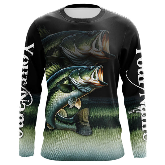 Largemouth Bass fishing green scales Custom sun protection Bass fishing jerseys, custom fishing gifts NQS9686