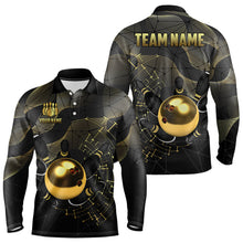 Load image into Gallery viewer, Personalized Black and Gold Bowling Polo, Quarter Zip Shirts For Men Custom Bowling Team League Jersey NQS9688