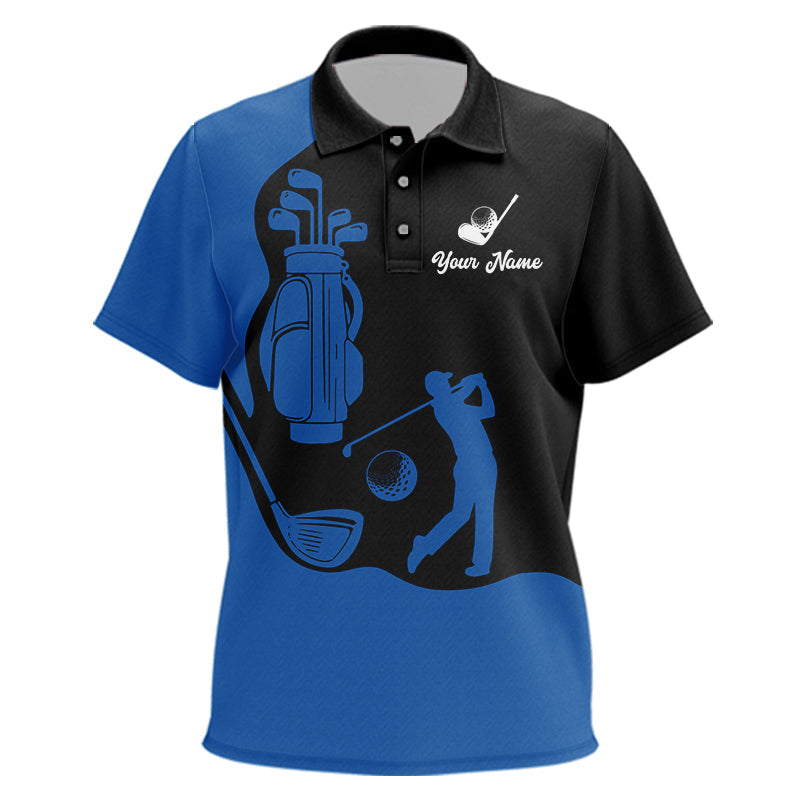 Black and Blue Kid golf polo shirt customized name golf clothing, personalized golf gifts NQS9691