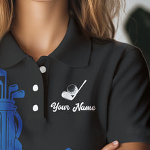Load image into Gallery viewer, Black and Blue Womens golf polo shirt customized name golf clothing, personalized golf gifts NQS9691