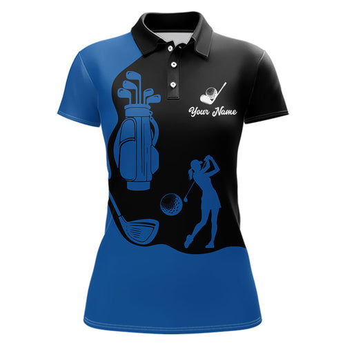 Black and Blue Womens golf polo shirt customized name golf clothing, personalized golf gifts NQS9691