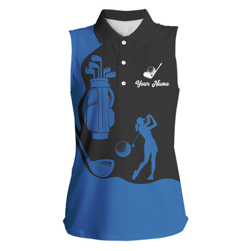Black and Blue Women Sleeveless polo shirt customized name golf clothing, personalized golf gifts NQS9691