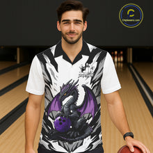 Load image into Gallery viewer, Black and White Bowling Button-up Shirts Custom Purple Dragon Bowling Team Hawaiian Jerseys NQS11740