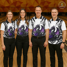 Load image into Gallery viewer, Black and White Bowling Polo, Quarter Zip Shirts For Women Custom Purple Dragon Bowling Team Jerseys NQS11740