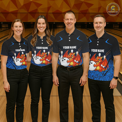 Black and Blue Camo Funny Dragon Bowling Polo, 1/4 Zip Shirts For Women Custom Bowling Team Jerseys NQS11741