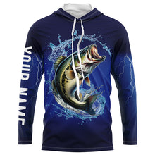 Load image into Gallery viewer, Largemouth Bass Fishing blue lightning long sleeve Fishing shirts Customized Bass fishing jerseys NQS287