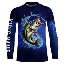 Load image into Gallery viewer, Largemouth Bass Fishing blue lightning long sleeve Fishing shirts Customized Bass fishing jerseys NQS287