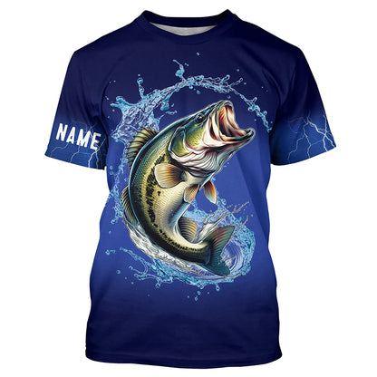 Largemouth Bass Fishing blue lightning long sleeve Fishing shirts Customized Bass fishing jerseys NQS287