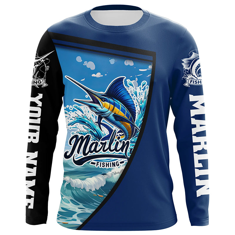 Marlin Fishing Blue UV Protection Long sleeve Fishing shirts Custom Marlin Fishing apparel NQS289