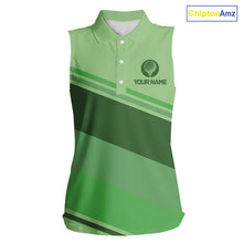 Load image into Gallery viewer, Green Women sleeveless golf polo shirts custom name ladies golf tops, unique gift for the golfers NQS9970